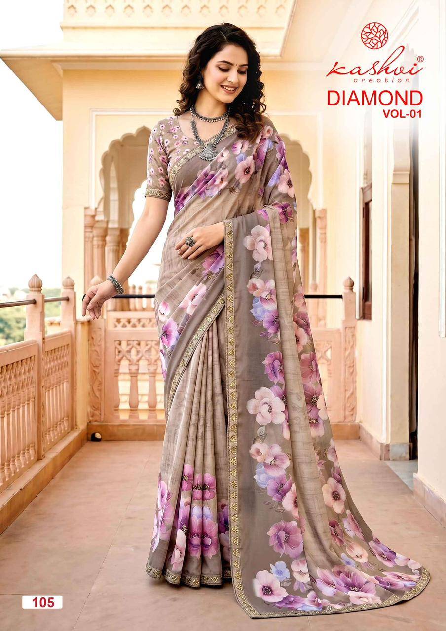 DIAMOND VOL 01 By KASHVI CREATION 101 To 108 Series Indian Traditional Wear DULL MOSS VISCOSE sarees At Wholesale Price